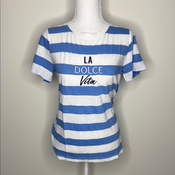 Loft Blue and White Striped Crew NeckTop. La Dolce Vita. Medium - Picture 1 of 9